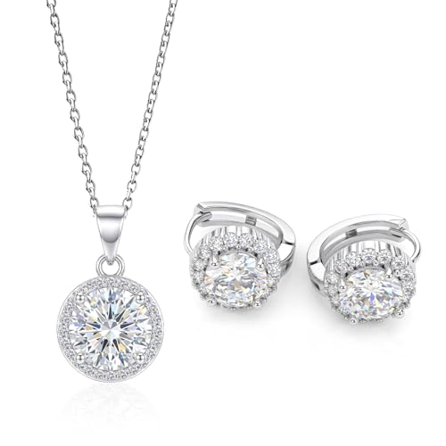 CZ Necklace and Stud Earrings Set for Women, 2PCS | Cubic Zirconia, Matching Jewelry Set, Dainty Sparkling, Daily Wear - color: 1CT+1CT Drop Back Stud