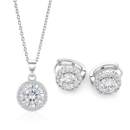 CZ Necklace and Stud Earrings Set for Women, 2PCS | Cubic Zirconia, Matching Jewelry Set, Dainty Sparkling, Daily Wear - color: 1CT+1CT Drop Back Stud