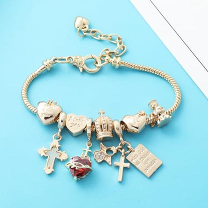 Cross bracelet for women Sacred Heart of Jesus Gold Bracelets for Women Confirmation and Baptism Gifts, Encouragement Presents for Mom Sister Daughter and Friends, Christian Jewelry | sacred heart bracelet,christian bracelet,heart bracelet for women,catho