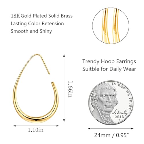 2 Pairs Gold/Silver Hoop Earrings For Women Set Trendy,14K Plated Gold Chunky Huggie Hoop Earings Pack,Oval Twisted Statement Silver Hoops,Fashion Jewelry Gift - color: 1) oval hoop
