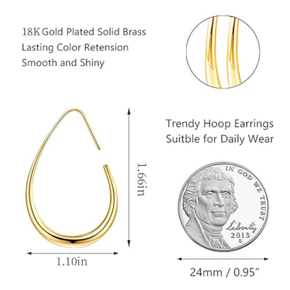 2 Pairs Gold/Silver Hoop Earrings For Women Set Trendy,14K Plated Gold Chunky Huggie Hoop Earings Pack,Oval Twisted Statement Silver Hoops,Fashion Jewelry Gift - color: 1) oval hoop