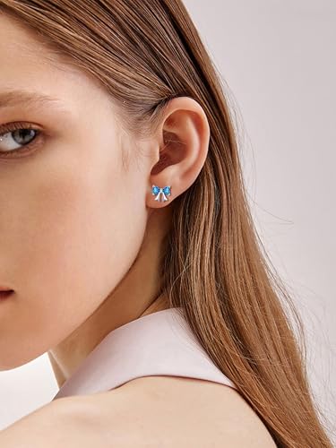 ChicSilver 925 Sterling Silver Bow/Butterfly Earrings for Women Hypoallergenic Birthstone Earrings Dainty Bow/Butterfly Jewelry Gift for Women - color: Bow-December-Blue Topaz