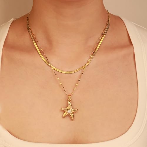 2 PCs Gold Plated Necklace Set for Women - Non Tarnish Jewelry Gift with Fashion Design - style: 2 PCs: Starfish