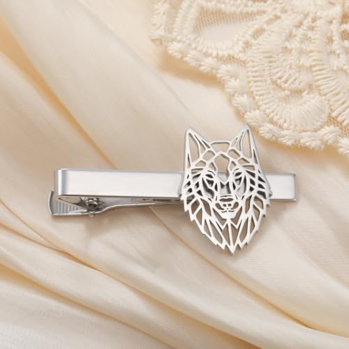 Dreamtimes Wolf Head Tie Clip Viking Wolf Tie Clips for Men Stainless Steel Stickpin Tie Clasp Nordic Jewelry Gifts - color: Silver