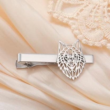 Dreamtimes Wolf Head Tie Clip Viking Wolf Tie Clips for Men Stainless Steel Stickpin Tie Clasp Nordic Jewelry Gifts - color: Silver