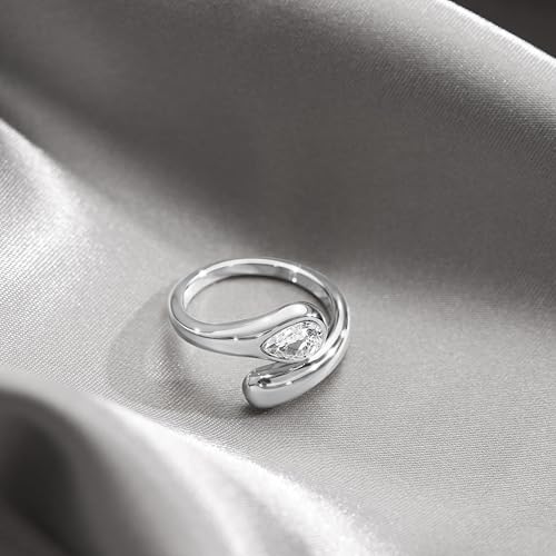 Non Tarnish Gold Chunky Rings for Women, 14K Gold Plated Statement Dome Rings Stacking Silver, Adjustable Mens Eternity Wedding Band Mixed Metal Jewelry Size 3-13 - color: Silver & Gold, size: 6, style: Diamond Love Bands(2 Pcs)