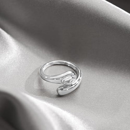 Non Tarnish Gold Chunky Rings for Women, 14K Gold Plated Statement Dome Rings Stacking Silver, Adjustable Mens Eternity Wedding Band Mixed Metal Jewelry Size 3-13 - color: Silver & Gold, size: 6, style: Diamond Love Bands(2 Pcs)