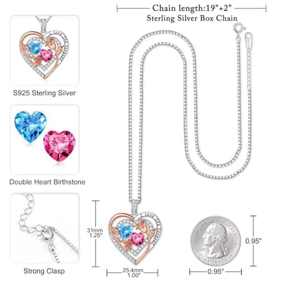 Iefil Birthstone Necklace for Women - Sterling Silver Birthstone Necklace, Anniversary Birthday Gifts for Wife Girlfriend Mom - color: 03-10-Mar-Oct Birthstone