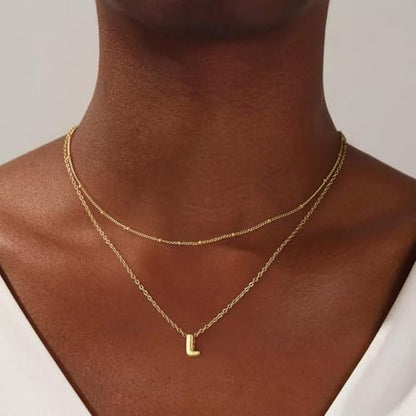 Thaivor Initial Necklaces for Women 14K Gold Plated Bubble Letter Necklace Layered Dainty Cute Choker Pendant Stack Jewelry Fashion Accessories Teen Trendy Gift - color: Gold, style: L