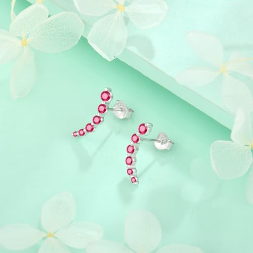 Starchenie 925 Sterling Silver Climber Earring Ear Crawler Stud Earrings for Women - color: Ruby