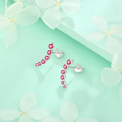 Starchenie 925 Sterling Silver Climber Earring Ear Crawler Stud Earrings for Women - color: Ruby