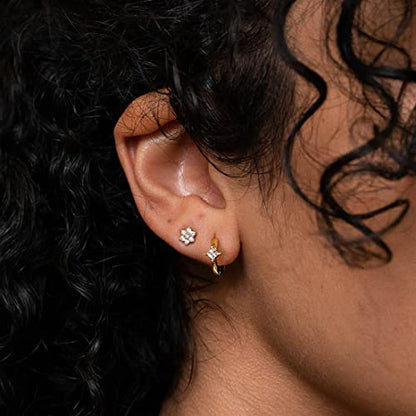 Me&Hz Gold Huggie Earrings Small Huggie Hoop Earrings for Women 14K Gold Plated Hypoallergenic Cubic Zirconia Huggies Mini Silver Hoop Earring for Women - color: Diamond,Gold