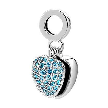 KunBead Daughter Heart I Love You Birthstone Dangle Charms Compatible with Pandora Bracelet Gift for Womens Birthday - color: Blue