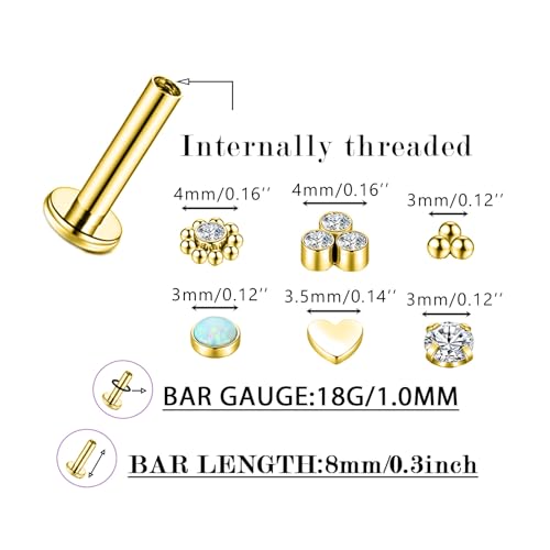 16G Monroe Lip Piercing Jewelry Labret Studs Tragus Hoop Earrings Nose Piercing Flat Back Helix Earring - color: gold, size: 18G*8mm