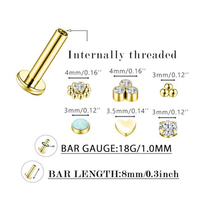 16G Monroe Lip Piercing Jewelry Labret Studs Tragus Hoop Earrings Nose Piercing Flat Back Helix Earring - color: gold, size: 18G*8mm