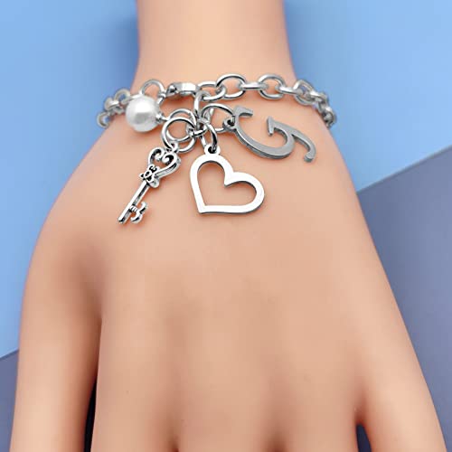 Initial A-Z Bracelets Gift for Women Girls Stainless Steel Chain Bracelet 26 Alphabet Jewelry Gifts for Birthday Anniversary Letter Bracelet Monogram Gifts for Sister Friend Girlfriends Mom 8.26 Inch - color: G