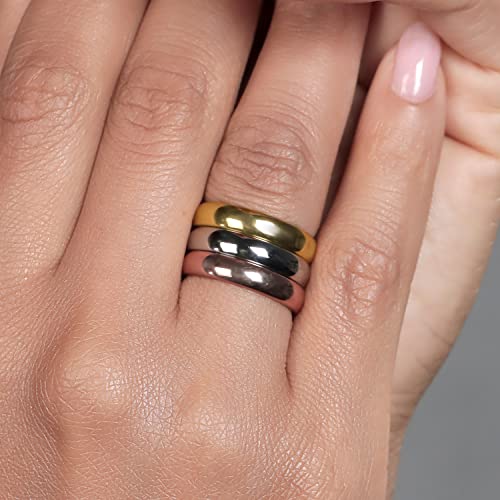 Gem Stone King Stainless Steel Set of 3 Band Ring | Three Rose Yellow Gold & Silver Tri-Color Stacking Set of 3 Band Ring | Available In Size 6, 7, 8, 9, 10, 11, 12