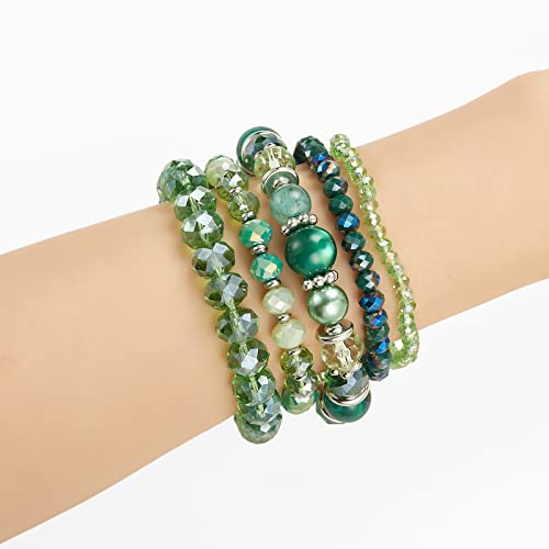Noessla Beaded Boho Stretch Bracelet Colorful Stackable Crystal Beads Bracelets Trendy Costume Jewelry Mothers Day Gifts for Women - color: 21-Green