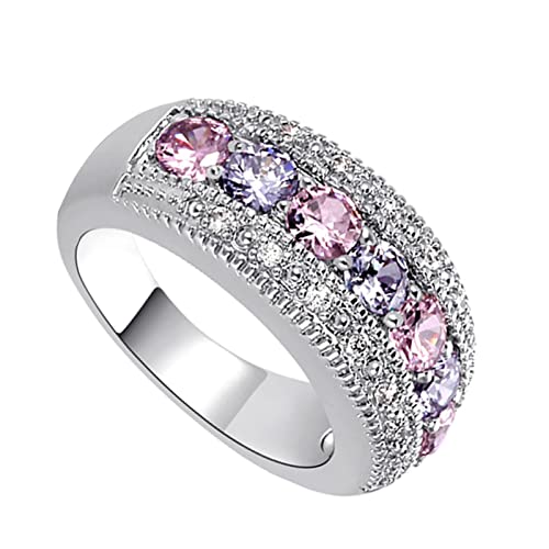 925 Sterling Silver Spinner Ring Meditation Ring Band Wide Hammered Worry Band - color: Pink Purple