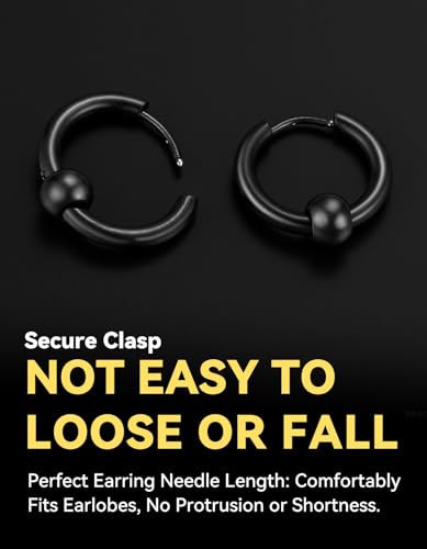 ChainsHouse Stud Earrings for Men Women,316L Stainless Steel/14K Gold/Black Plated Metal, Punk Hypoallergenic Surgical Huggie Hoop Earrings Mens Jewelry Piercing Hoop Earrings - style: B: Black-Bead Hoop(1 Pair)