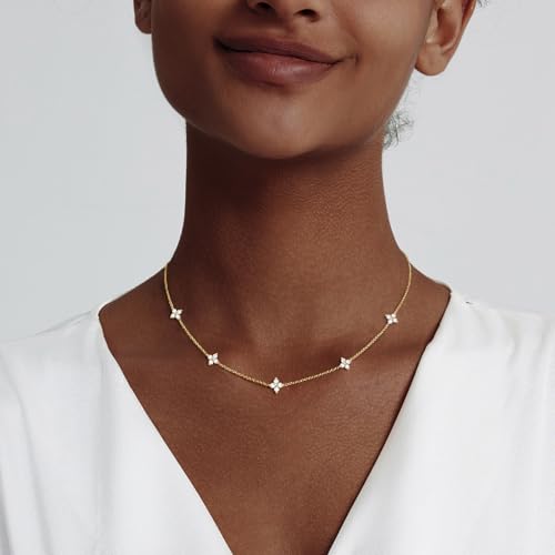 Luxval Diamond Pendant Gold Necklace for Women，Dainty 18k Gold Plated Choker Necklaces Simple Gold Jewelry Gifts for Women - color: Gold-5 CZ flower