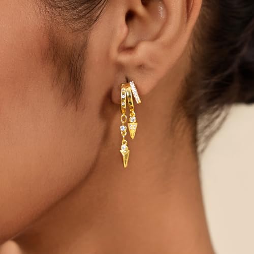 Cicy Bell Gold Earrings For Women 18k Gold Plated Triple Dangle Earrings | Hypoallergenic Drop Huggie Earrings Small Hoop Statement Chain Tassel Earrings Trendy Jewelry Gifts - color: Style D-Gold