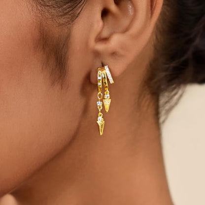 Cicy Bell Gold Earrings For Women 18k Gold Plated Triple Dangle Earrings | Hypoallergenic Drop Huggie Earrings Small Hoop Statement Chain Tassel Earrings Trendy Jewelry Gifts - color: Style D-Gold