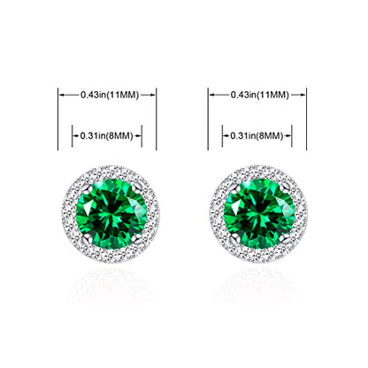 YOQUCOL Bright 8MM,10MM Cubic Zirconia Crystal Stud Earrings Round Pierced Earrings For Women - color: 8MM-Green
