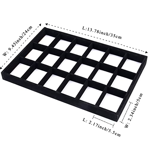 24 Grid Stackable Jewelry Tray Organizer with Removable Divider Velvet Tray | Jewelry Display Tray for Earrings Necklaces Bracelet Rings Display Showcase - Black - color: Black