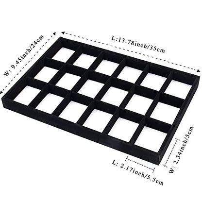 24 Grid Stackable Jewelry Tray Organizer with Removable Divider Velvet Tray | Jewelry Display Tray for Earrings Necklaces Bracelet Rings Display Showcase - Black - color: Black