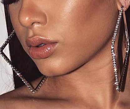 Wekicici Large Rhinestone Hypoallergenic Hoop Earrings Exaggerate Big Crystal DiamondHoop Earrings Earrings for Women Fashion Wedding Accessories(Silver) - color: silver