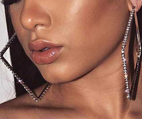 Wekicici Large Rhinestone Hypoallergenic Hoop Earrings Exaggerate Big Crystal DiamondHoop Earrings Earrings for Women Fashion Wedding Accessories(Silver) - color: silver