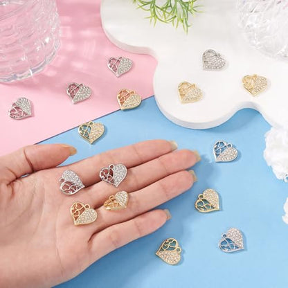 Elecrelive Crystal Heart Charms Rhinestone Heart Pendants Valentine Charms for Necklace Bracelet Earring Wedding Jewelry - color: Platinum & Golden