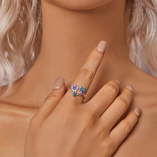925 Sterling Silver Adjustable Open Ring for Women Trendy Jewelry Gift - color: Green bird