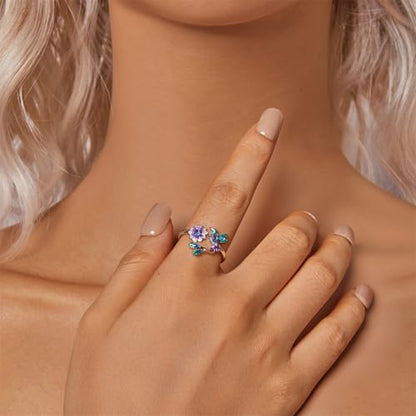925 Sterling Silver Adjustable Open Ring for Women Trendy Jewelry Gift - color: Green bird