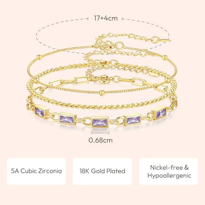 Gold Birthstone Bracelet for Women, 18K Gold Plated Layered Jewelry Bracelet Set, Womens Dainty Stackable Bracelets Link Paperclip Chain Valentines Day Gift for Wife Her - color: Gold-06-Jun.