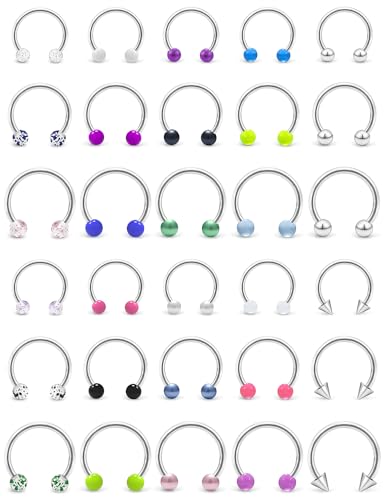 20G 18G 16G 14g Septum Rings Surgical Steel Horseshoe Nose Septum Rings Cartilage Helix Tragus Rook Daith Earring Hoop Lip Piercing Jewelry Retainer for Women Men - style: 20g-inner dia:6mm 8mm 10mm-3mm balls