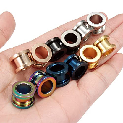 Lcolyoli Screw Fit Ear Gauges Kit Surgical Steel Tunnel Expander Earrings Earlobe Plugs Body Piercing Jewelry Set for Women Men 14G-00G 12 Pieces - style: h: 12Pcs-6 Colors-00G