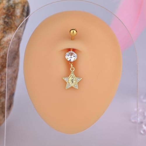 B BodyPJ Sparkles 14G Religious Belly Button Ring with Crystal Cross and Religious Charms, Stainless Steel - style: Type A,Gold