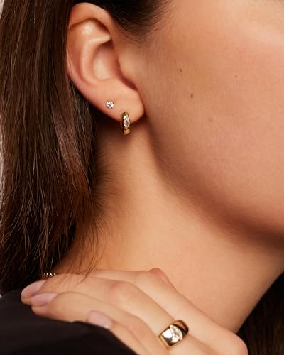 PAVOI 14K Gold Plated 925 Sterling Silver Cubic Zirconia Huggie Earrings | U-Shaped Snake Solitaire Small Round Huggie Stud Fashion Hoop Earrings for Women - style: Marquise