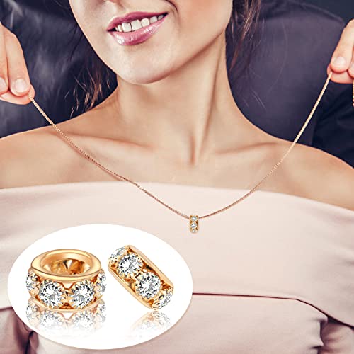 BronaGrand 40pcs 12mm Rhinestone European Spacer Beads Diamond Crystal Charm Beads Rondelle Loose Beads with 8mm Large Hole for DIY Bracelet Crafts Jewelry Making, KC Golden - color: Gold, size: 12MM