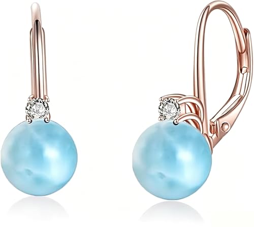 TIGER RIDER Pearl Earrings 925 Sterling Silver Leverback Hypoallergenic Drop Earring Jewelry for Women Birthday Gifts - style: Larimar rose gold