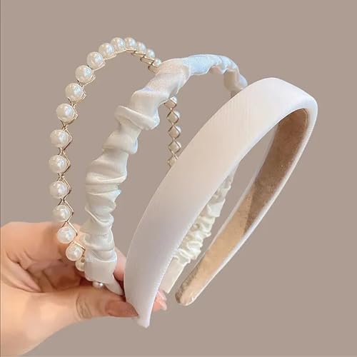 TEBIEKOY 3PCS Headbands for Women & Girls - White Pearl Non-Slip Wide Padded Headbands - Cute & Vintage Women's Hair Accessories - color: white