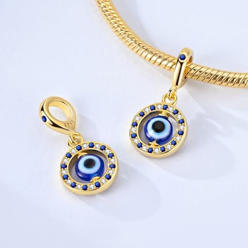 14K Gold Plated Charms for Bracelets Necklace Star Moon Cross Beads Woman | 925 Sterling Silver Charms Butterfly Cute Cat Dog Evil Eye Lucky Bracelet Beads Aesthetic Peandant Jewelry Gift for Mom - color: gold evil eye