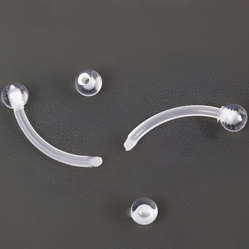 Clear Eyebrow Piercing Set for Women Men Acrylic Curved Barbell Retainer Plastic Snake Eyes Piercing Jewelry Tongue Eyebrow Bar Rings Vertical Labret Lip Bars Jewellery 10 pcs - size: 1.2*12+3