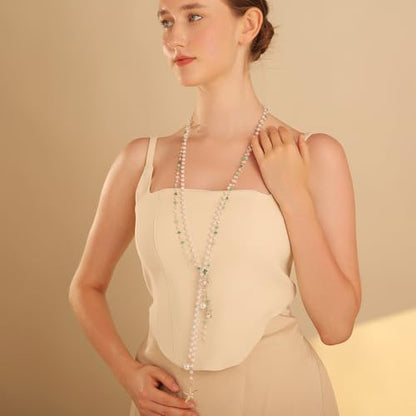 Simulated Pearl Strand Layered Necklace for Women, Multi Strand Long Necklace, Dainty Sweater Necklace for Party Costume Jewelry - style: Shell Starfish