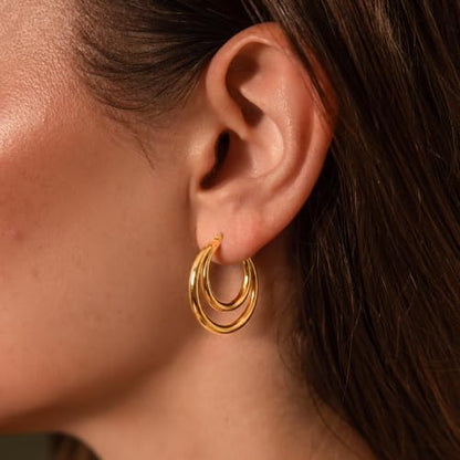 Robaice Chunky Huggie Earring for Women，14K Gold Plated Hoop Earrings | Gold Huggie 925 Sterling Silver Post Earrings, Statement Trendy Hoop Earring，Fashion Lightweight Jewelry Gifts for Women - color: Gold-D