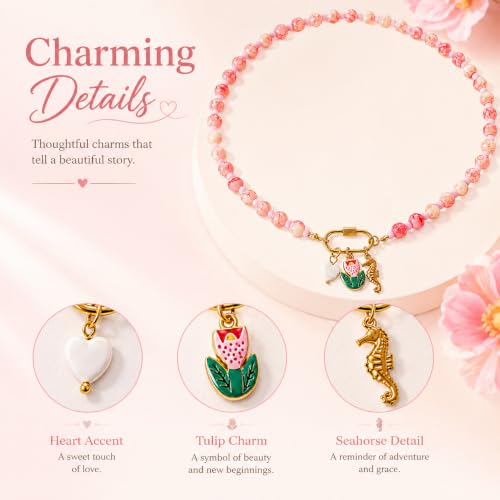 LIU JUN Colorful Beaded Necklace for Women, Chunky Boho Fish Starfish Conch Pendant Acrylic Bead Necklaces Cute Y2K Summer Beach Jewelry Gifts - color: Seahorse