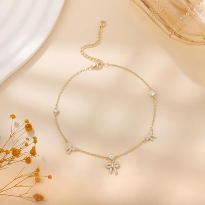 Anklets for Women Waterproof 14K Gold Plated Beach Ankle Bracelets | Dainty Summer Butterfly Clover Anklet Non Tarnish, Heart Bow Anklet, Layered Beach Jewelry, Accessories for Women Trendy - color: Gold 4