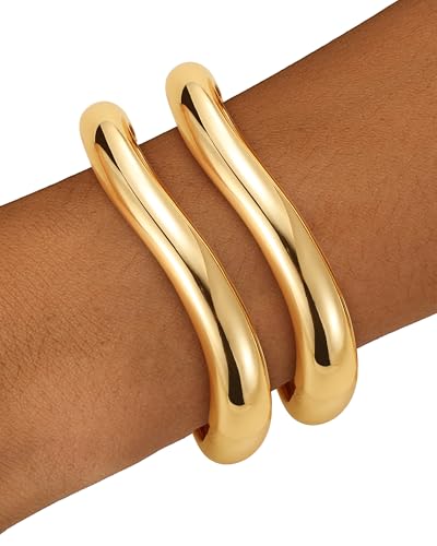 Chunky Gold Bangle Bracelets for Women, Gold Twist Cuff Bracelet | Trendy Stackable Bangles Set Fashion Jewelry Gifts - color: 2PCS Gold-B